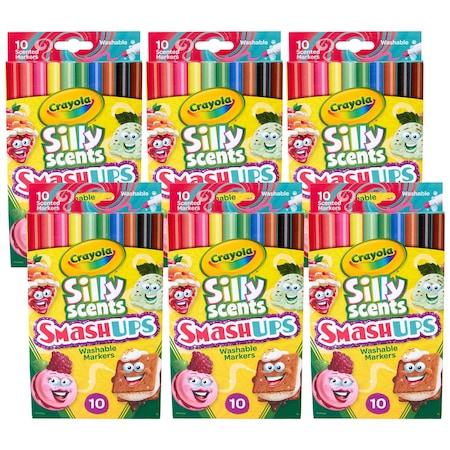 Crayola Silly Scents Smash Ups Slim Washable Scented Markers, 10 Colors, 60PK 588275
